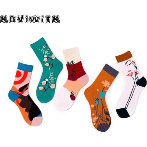 Womens Cotton socks for women ladies Colorful Flower Personality Plant girl Breathable Art Casual short sock female women sox