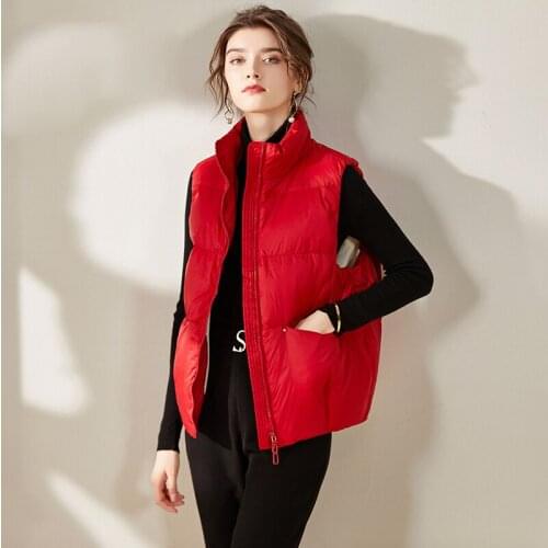 Women 2021 Autumn Winter New Ultra Light White Duck Down Vests Loose Sleeveless Lightweight Windproof Jacket Female Waistcoat