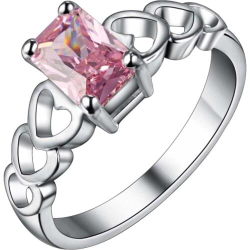 Love Heart Pink Zircon Party Free Shipping Wholesale Jewellery Silver Plated Size 7.5# Ring Fashion Jewelry Ring For Women