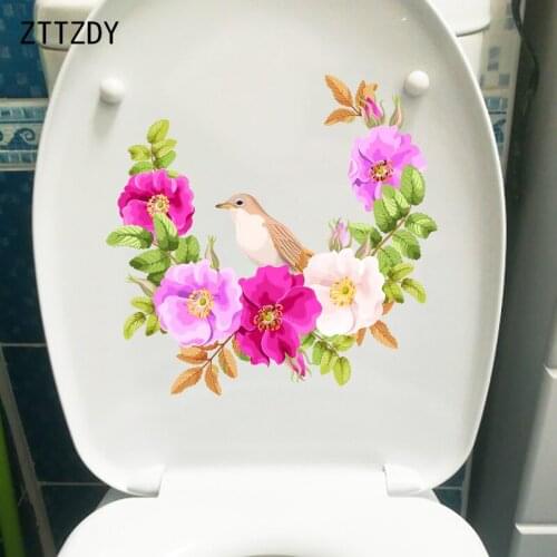 ZTTZDY 24.2×23.6CM Modern Art Flower Bird Pattern Bathroom Toilet Decoration Home Wall Cartoon Sticker T2-1306