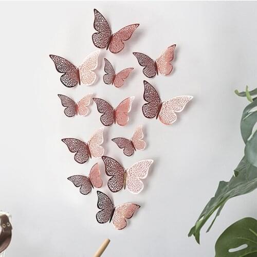 12PCS/Set 3D Wall Stickers Hollow Butterfly Wall Stickers Hollow Butterfly DIY Fridge Stickers For Kids Rooms Home Wall Decor