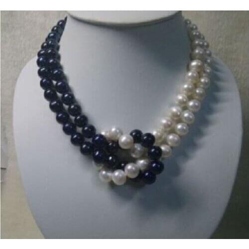 18"10-9 MM TAHITIAN NATURAL WHITE BLACK PEARL NECKLACE