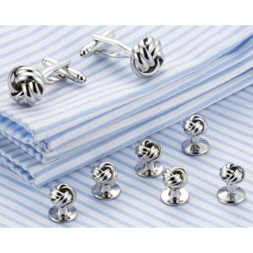 5sets/lot Classic Hollow Knot Twist Flower Cufflinks Collar Studs 6pcs/8pcs Set Tuxedo Cuff Links Stud Set Mens Jewelry Gift