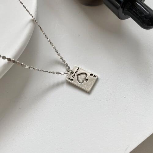 925 Sterling Silver Womens Necklace Retro Hip-hop Playing Card Spades A Necklace Punk Style Party Jewelry Chain Necklace