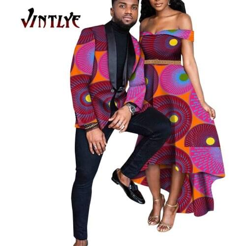 African Clothes for Couples Mens Suits Top and Lady Sexy Dress Ankara Print Traditonal Dashiki Party Banquet Clothing WYQ762