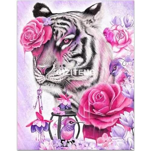 Diy 5D Diamond Painting Rose Flower Tiger Bird Round Diamond Rhinestone Diamond Embroidery Animal Mosaic Set Home Decoration