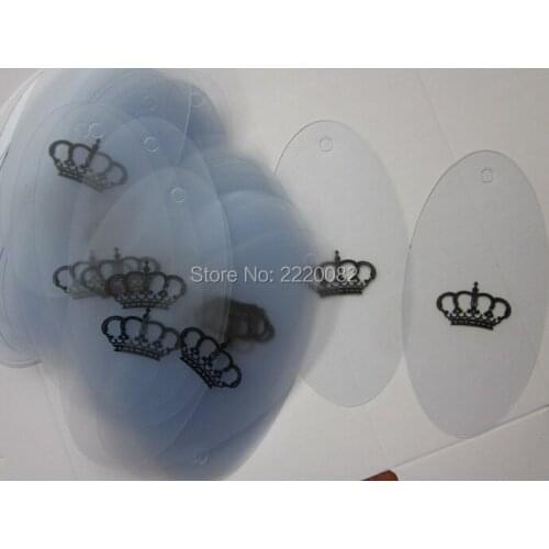 Free shipping OVAL PVC hang tag/swing tag/clothing tag/DIY plastic tag printed with CROWN gift packing labels 300 pcs a lot