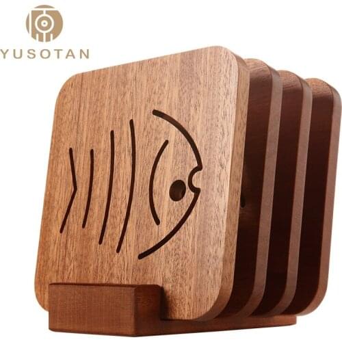 YUSOTAN wooden insulation cup mat series whole set creative beautiful pattern heat-resistant natural solid wood heat-safe pad