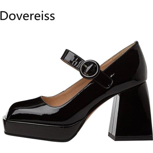 Dovereiss Fashion Womens Shoes summer white Elegant Pure color consice Buckle Chunky heels Waterproof Pumps sexy Office lady