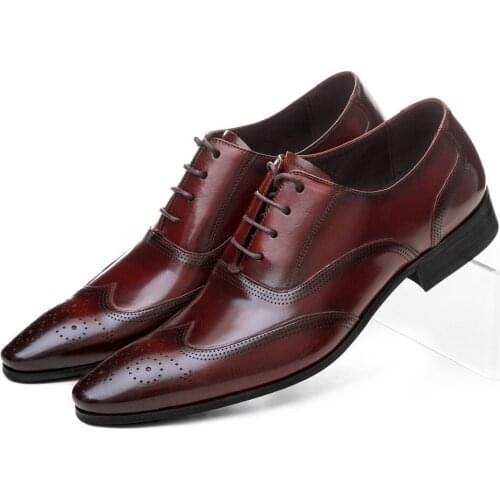 Breathable Black / brown tan oxfords business shoes genuine leather wedding shoes mens dress shoes fashion office work shoes