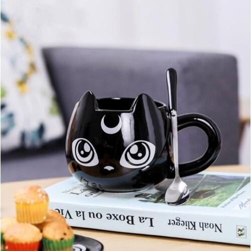 Cat Mugs Cute Cartoon Ceramic Mugs Lovers Water Mugs Coffee Mugs Breakfast Milk Mugs Spoon with Cover Tumbler Cups In Bulk