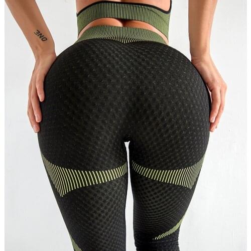 Army Green Fitness Leggings Women High Waist Workout Push Up Striped Seamless Leggings Gym Female Pants