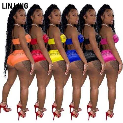 LINLING Women Sexy 2 Piece Hot Drilling Tube Crop Top Shorts Set Party Clubwear Outfits Romper Jumpsuits