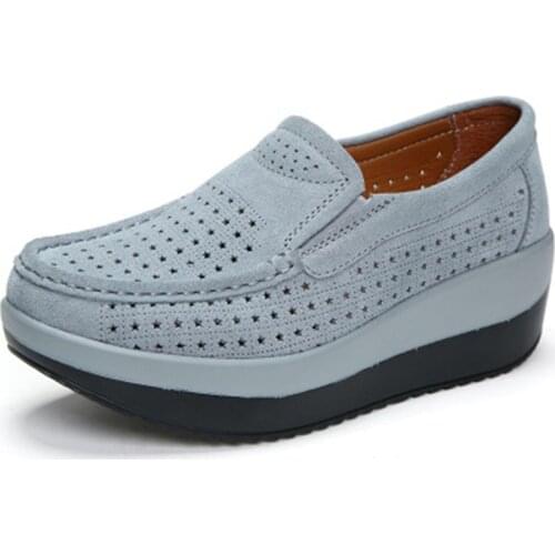 2021 Spring Women Flat Platform Loafers Shoes Ladies Suede Leather Hollow Casual Shoes Slip On Moccasins Creepers