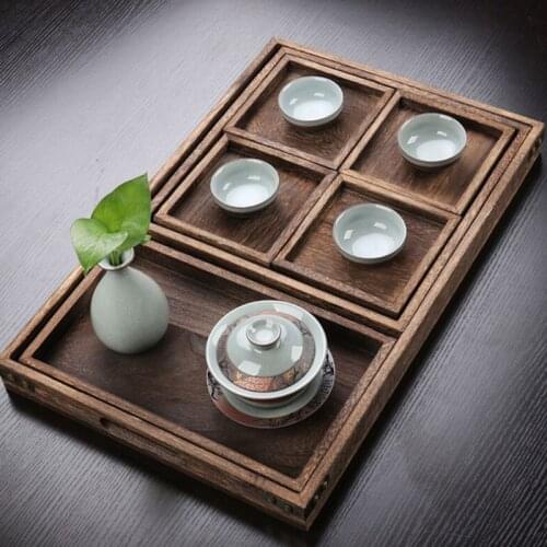 Set of 7 Rustic Paulownia Wooden Nesting Serving Trays Set with Cutout Handles