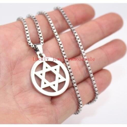 2017 New religious Six-Pointed Jewish Star of David Pendant Necklace Stainless Steel Jewelry 2.4mm 24'' Box Chain Fashion Men