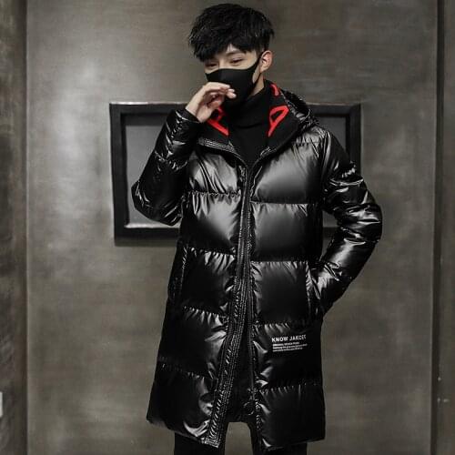 2019 New Winter long PU leather Mens Down Jacket Stylish Male Down Coat Thick Warm Man Clothing Brand Mens Apparel