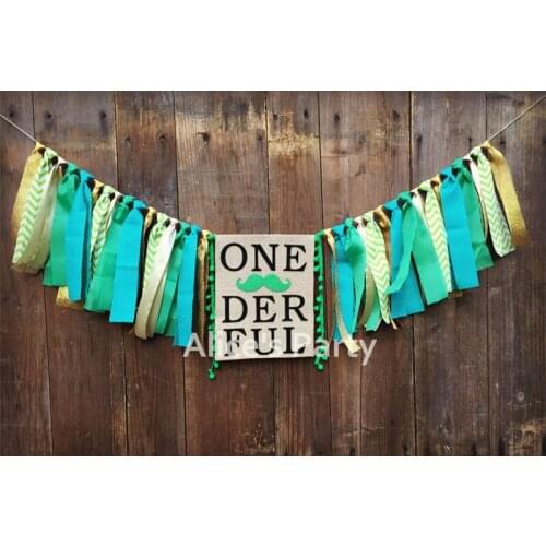 New Boy 1st Jungle Woodland Theme Birthday Party Garland Bunting Green Mustache Beard Gold ONEDERFUL Highchair Banner Decor