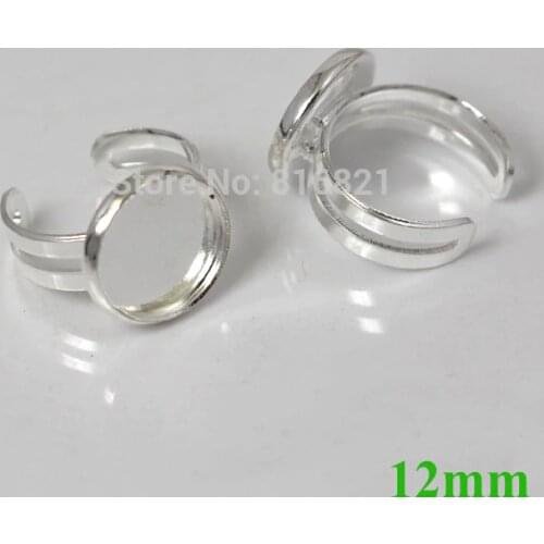 12mm New Silver Plated Brass Blank Round Bezel tray Cabochon Bases Ring Settings Findings for DIY Kids Children Ring Making