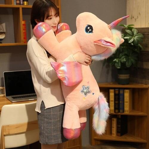 1pc 80CM Lovely Star Lying Unicorn with Wings Plush Toys Stuffed Soft Animal Horse Plush Dolls Children Baby Birthday Gifts