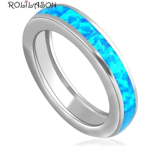 Popular style simple design Blue Fire Opal silver color Stamped Health Jewelry Rings USA #6#7#7.5#8#9#10 OR691