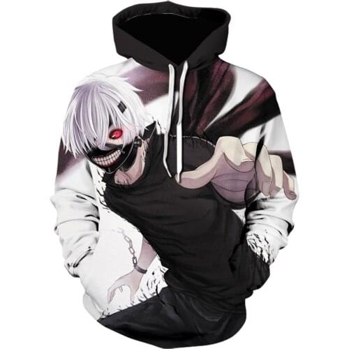 Casual mens hoodies Tokyo Ghoul 3D Print Gothic Sweatshirt anime Japan teens Pullover Hipster Classic Hoodie novelty Jacket 5XL