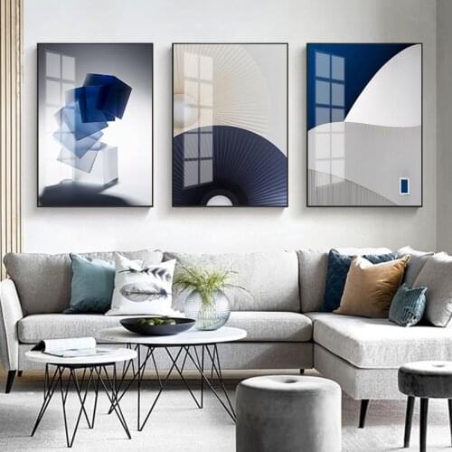 Simple modern Nordic abstract architecture blue living room study bedroom murals poster print canvas decorative picture