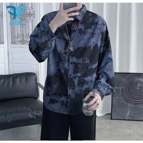 FAVRE Men Casual Shirt Printing Fashion Office Social Business Collared Shirt Long Sleeve Work Clothes
