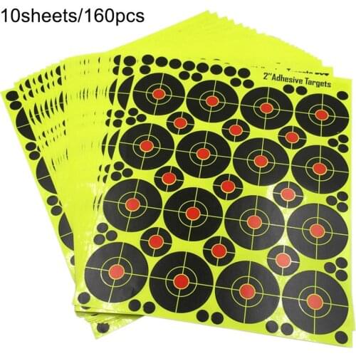 Self-Adhesive Splatter Splash & Reactive(Color Impact) Shooting Sticker Targets(Bulls Eye) 10 Page(160 Pcs)/Pack