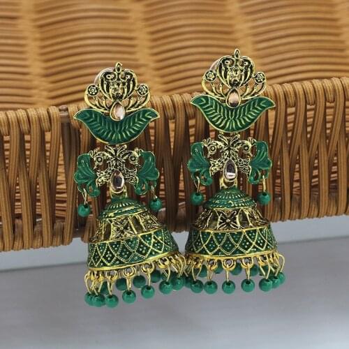 Big Pendientes Ethnic Boho Drop Dangle Earrings for Women Boho Vintage Gold Metal Flower Pink Green Beads Earring Indian Jewelry