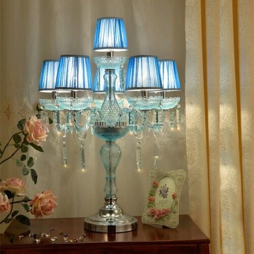 Modern Wedding Props Blue glass Led table light Mediterranean Living Room Atmosphere Hotel Room Art European Crystal Lamp