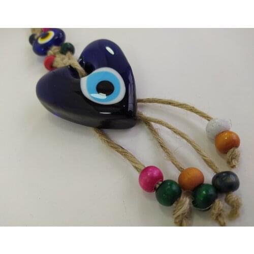 Heart Evil Eye 6*5,5 cm Glass Bead Macrome Pendant Charm Turkish Handmade Amulet Wall Hanging Talisman Boho Home Decor