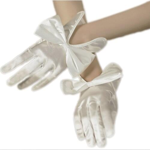 Bridal Gloves 2021Photo-Elastic Satin Edging Wedding Accessories Black Gloves Saten Prom Dress Guantes Sexi Bow Gloves