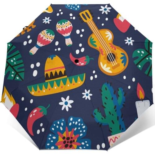 Wind Resistant Fully-Automatic Umbrella Dia De Muertos Pattern Rain 3 Folding Parasol Travel Car Umbrella