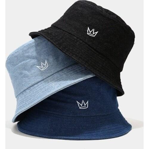 Embroidery washed vintage denim Bucket hat панамы fisherman hat men and women outdoor wild crown embroidery basin hat