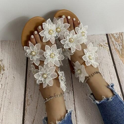 Large Size Sandals Women 2021 Summer New Sweet Flowers Flat Comfortable Casual Sandals Fashion Flat Shoes
