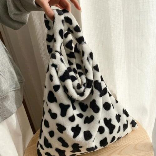 WH Cow Print Women Shoulder Bags Fashion Plush Female Bags Z4Z5