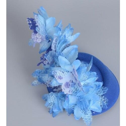2019 Handmade Fairy Blue Flower Fascinator Headwear Hair Clip Millinery Hat Wedding Cocktail Party Women Floral Hair Accessories