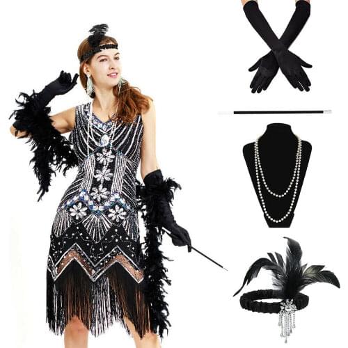 2021 New Design Ladies Gatsby Flapper 1920s Roaring Charleston Girl Fancy Dress Accessories Dessouos Kostume De Carnaval