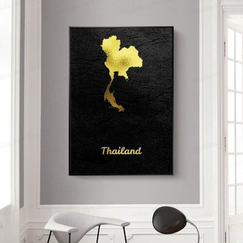 Golden Map Thailand Canvas Wall Art Print Modern Poster Wall Pictures Living Room Decor