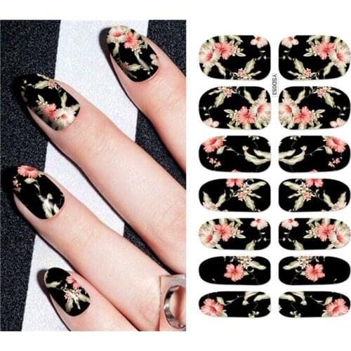 1 sheet DIY Nail Art Water Transfer Stickers Black Pink Flower slider adhesive Watermark Decals Women Beauty Wedding Nails