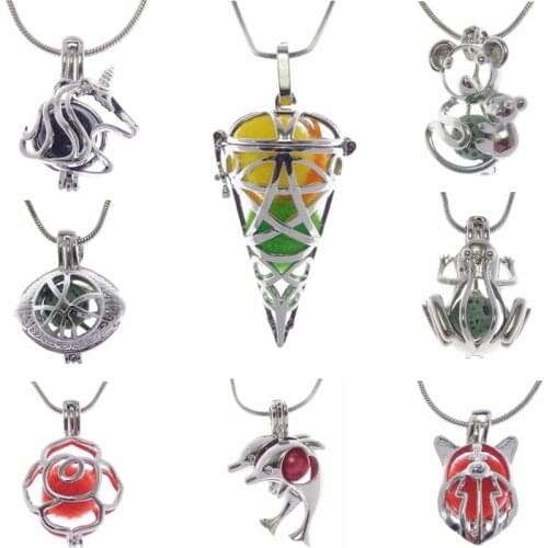 Julie Wang 1PCS Copper White K Bead Cage Lava Stone Essential Oil Diffuser Locket Bell Angle Necklace Pendants Perfume Jewelry