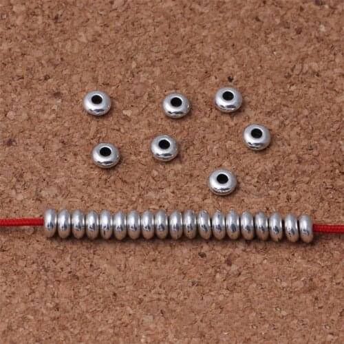 50pcs/lot Tibetan Silver Metal 5mm Flat Round Rondelle Charm Beads Fit DIY Handmade Bracelets Jewelry Making Accessories Crafts