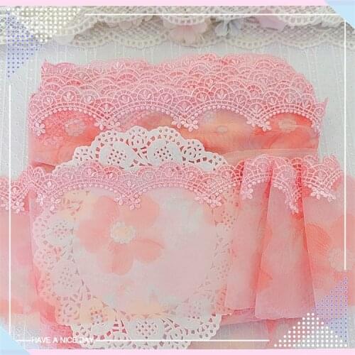 3Meters/10.5cm Pink Polyester Soft Mesh Embroidery Lace Trimmings Dress Accessories Lace Fabric Sewing Crafts Doll Material