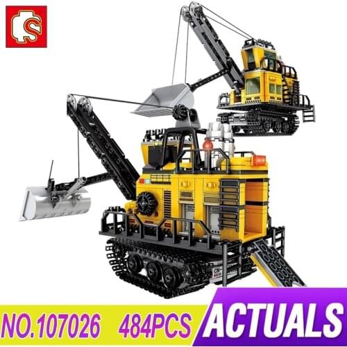 SEMBO 484PCS City Engineering Mining Machinery Forklift Building Blocks Excavator Truck Car Bricks Toys for Children