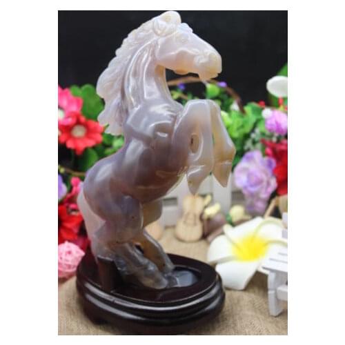 850gNatural quartz crystal yellow + grey horse pentium agate carving