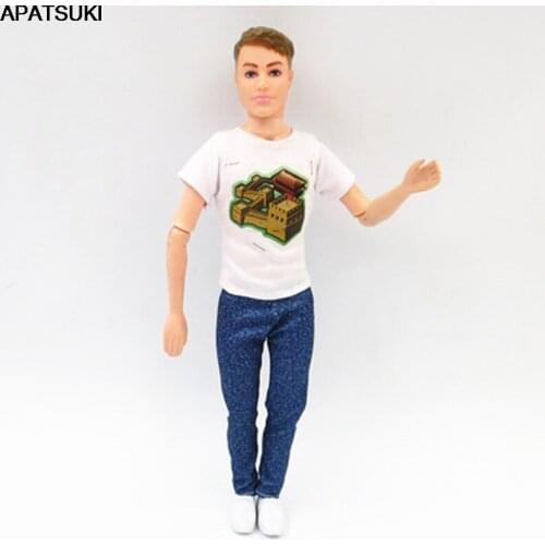 White T-shirts Denim Jeans Trousers Pants 1/6 Boy Doll Clothes For Barbies Boyfriend Ken Doll Outfits 1/6 Doll Toys For Child