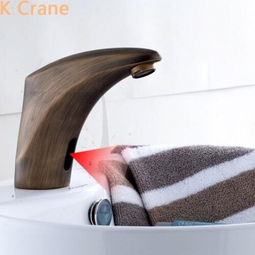 Infrared Motion Sensor Touchless Faucet Bathroom Automatic Smart Tap Basin Sink Inductive Grifo Luxury Antique Gold Copper Kraan