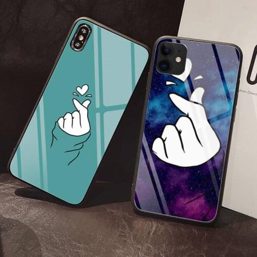 Heart-shaped fingers Phone Case Tempered Glass For iPhone 12 Pro Max Mini 11 Pro XR XS MAX 8 X 7 6S 6 Plus SE 2020 case