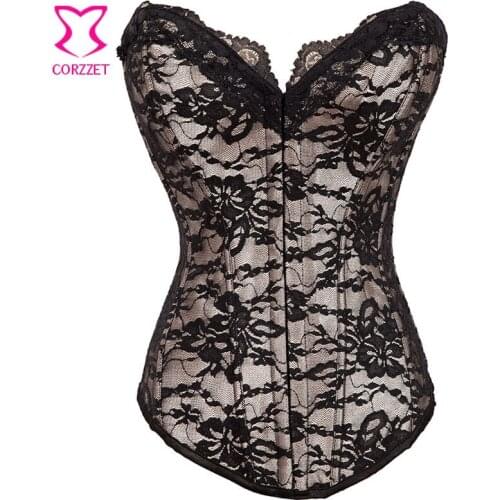 Black Floral Lace Overlay Corset Bustier Tops Victorian Corsets and Bustiers Korsett For Women Espartilhos E Corpetes Gothic